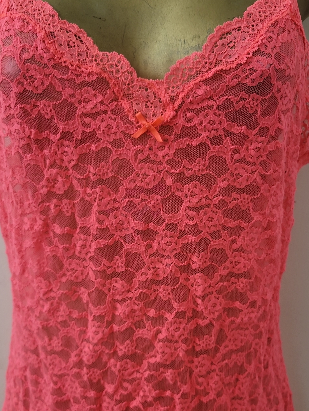 Victoria's Secret Neon Coral Lace Chemise - Picture 2 of 2